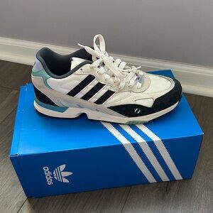 Adidas White and Black Sneakers with Teal Detail